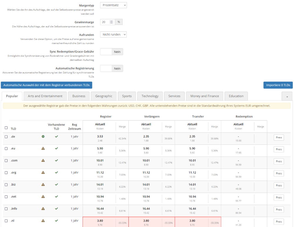 SmartNic Registrar Modul für WHMCS