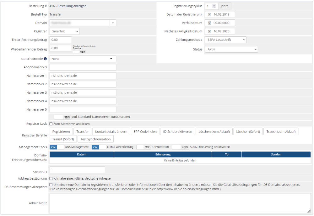 SmartNic Registrar Modul für WHMCS